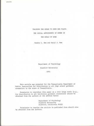 Item #1692 Training the Woman to Know Her Place: The Social Antecedents of Women in the World...