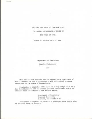 Item #1692 Training the Woman to Know Her Place: The Social Antecedents of Women in the World...